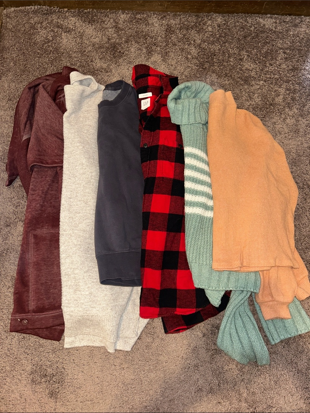 Size large fall/winter sweatshirt, sweater, and flannel bundle
